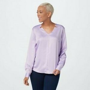 Elizabeth & Clark lavender satin stain tech blouse size 8